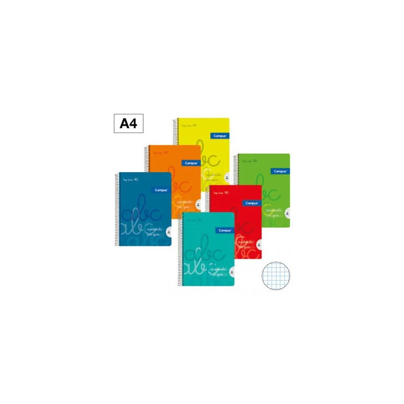 Campus - Cuadernos A4 Cuadrícula Pauta 4x4mm, Tapa Plastico, 80 hojas, (Pack de 6 blocs)