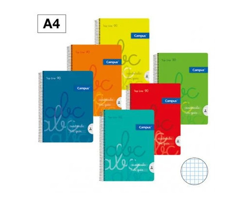 Campus - Cuadernos A4 Cuadrícula Pauta 4x4mm, Tapa Plastico, 80 hojas, (Pack de 6 blocs)