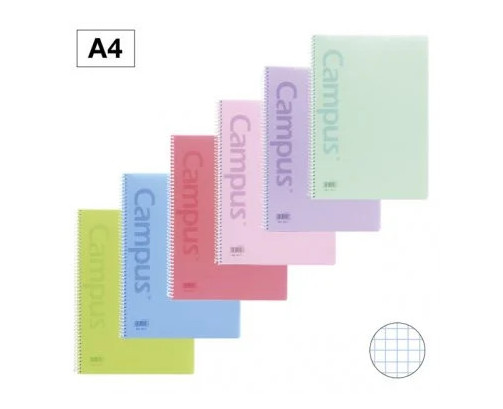 Campus- Cuadernos Bloc Espiral  A4 Tapa Plastico 80 Hojas 90g Cuadrícula 4 x 4 mm Pastel ( pack 6 uds)
