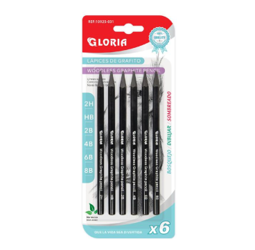 Lapices Carboncillo - 6 piezas - Carbón Negro con diferentes grados de dureza