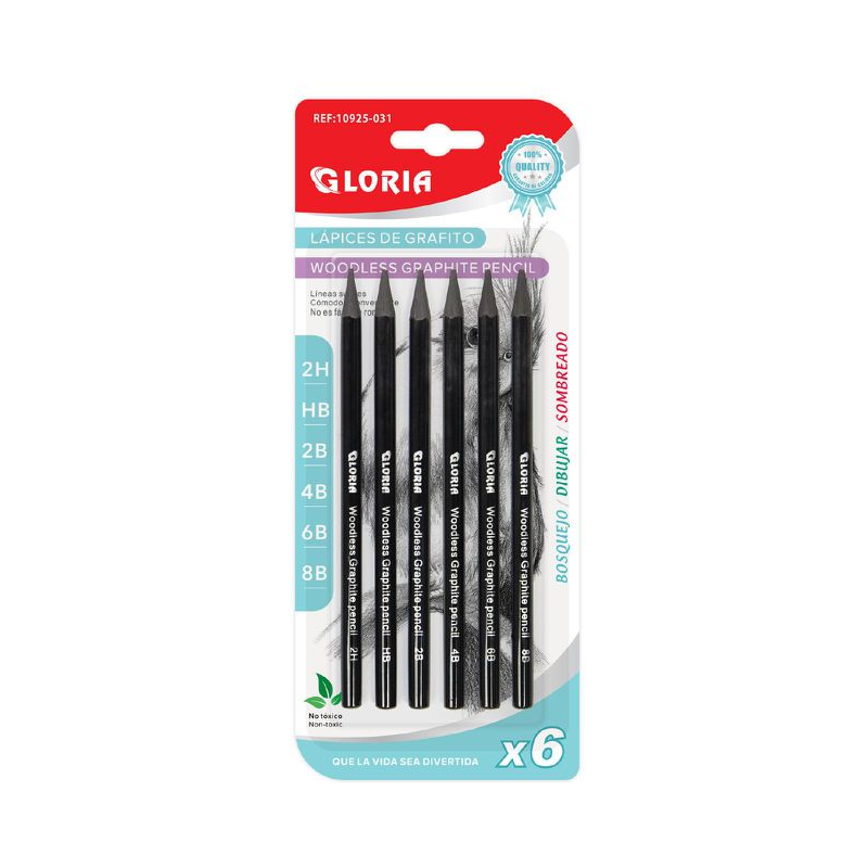 Lapices Carboncillo - 6 piezas - Carbón Negro con diferentes grados de dureza
