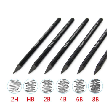 Lapices Carboncillo - 6 piezas - Carbón Negro con diferentes grados de dureza