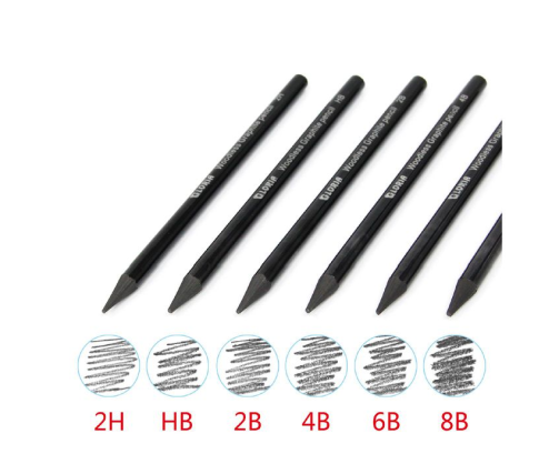 Lapices Carboncillo - 6 piezas - Carbón Negro con diferentes grados de dureza