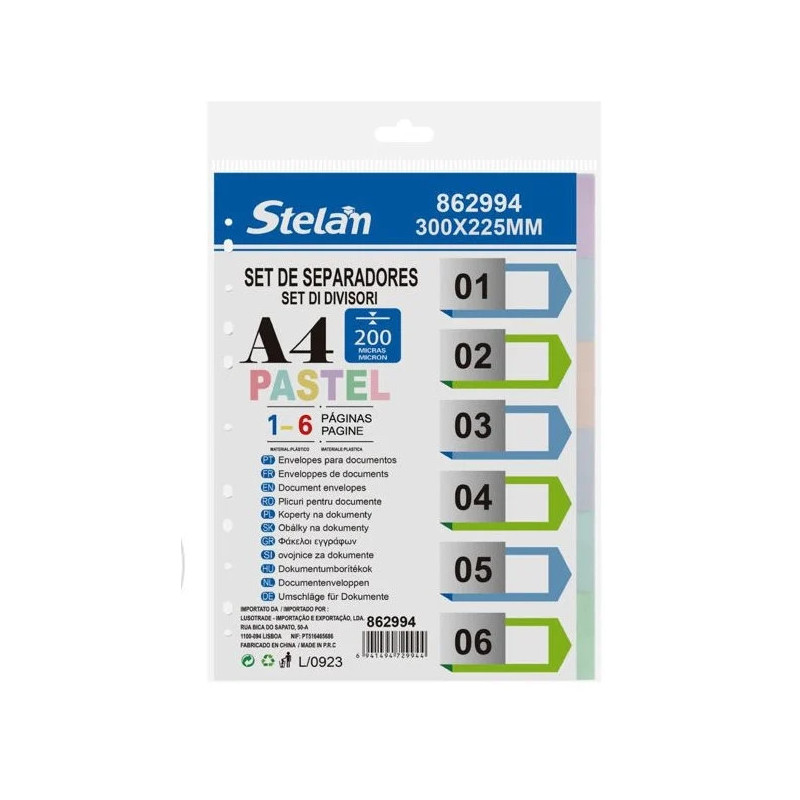 Pack 6 Uds Separadores Pastel - Para Carpeta O Archivador 2-4 Anillas