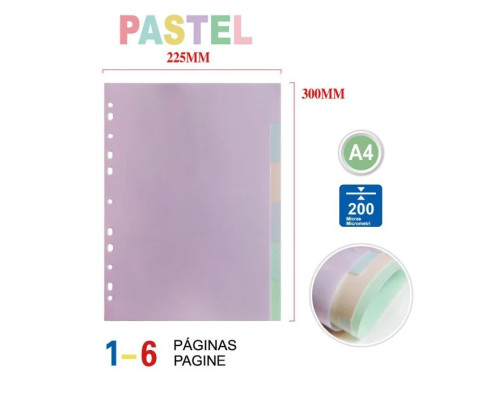Pack 6 Uds Separadores Pastel - Para Carpeta O Archivador 2-4 Anillas