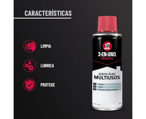 3-IN-ONE - Spray Multiusos 200 ml - Lubrica, Limpia y Protege Contra el Óxido - Producto Unitario