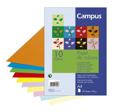 Papel A4 Campus 80g 100 Hojas 10 Colores Surtidos