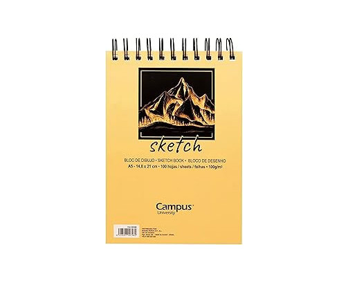 Campus University - Bloc de Dibujo Sketch A5 Cuaderno de Bocetos con Espiral 100 Hojas 100 gramos