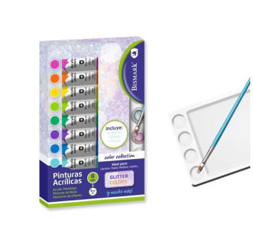 Pintura acrílica tubo 8 colores glitter