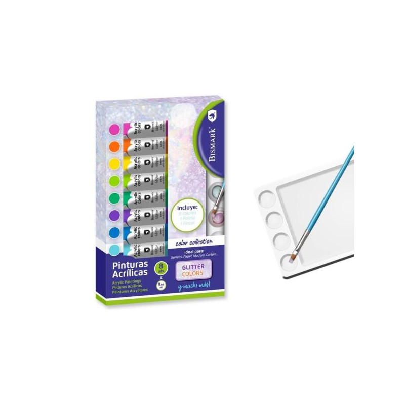 Pintura acrílica tubo 8 colores glitter