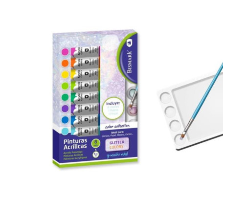 Pintura acrílica tubo 8 colores glitter