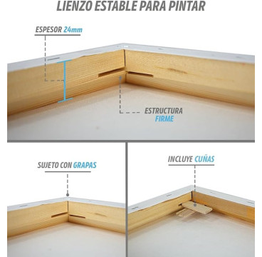 CHELY INTERMARKET MOD563 Lienzos Para Pintar 50x70 CM Bastidor Madera 24 MM Algodón Blanco