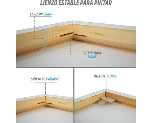 CHELY INTERMARKET MOD563 Lienzos Para Pintar 50x70 CM Bastidor Madera 24 MM Algodón Blanco