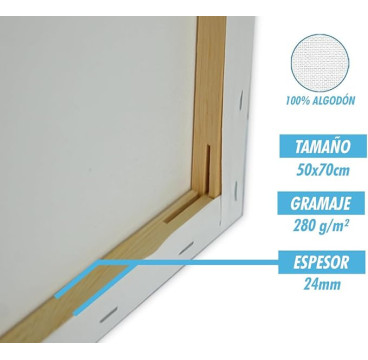 CHELY INTERMARKET MOD563 Lienzos Para Pintar 50x70 CM Bastidor Madera 24 MM Algodón Blanco