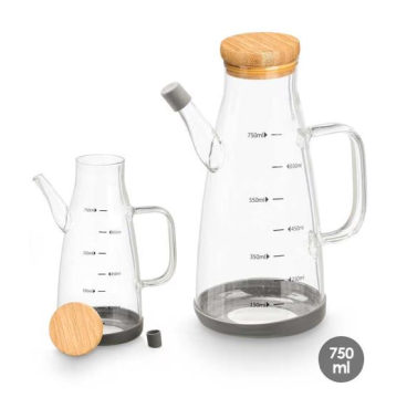 Vivalto Aceitera de Vidrio Borosilicato Transparente para Aceite con Tapa de Bambú y Sello de Silicona, 750 ml, 17x21x10 cm