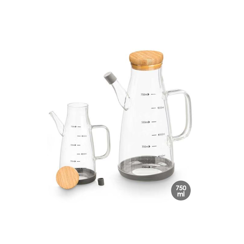 Vivalto Aceitera de Vidrio Borosilicato Transparente para Aceite con Tapa de Bambú y Sello de Silicona, 750 ml, 17x21x10 cm
