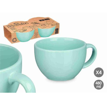 Set de 4 tazones verde menta de porcelana. 480 ml de capacidad. 15,5x12x7,8 Cm. Color: Verde Menta