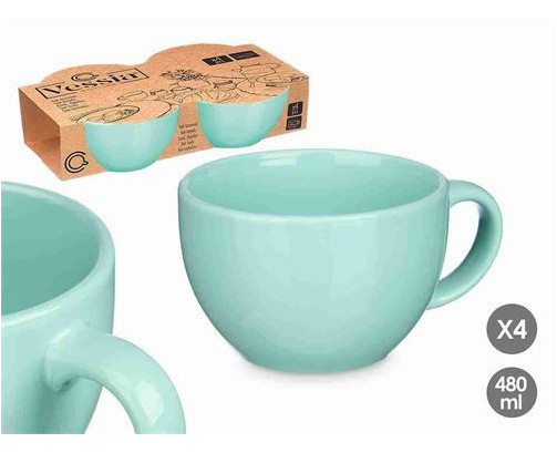 Set de 4 tazones verde menta de porcelana. 480 ml de capacidad. 15,5x12x7,8 Cm. Color: Verde Menta
