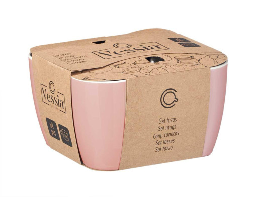 Set de 4 Tazas de Porcelana Rosa de 410 ml, Cada Taza: 12.5 x 8.8 x 10.8 cm, Set: 20 x 11.7 x 18.5 cm