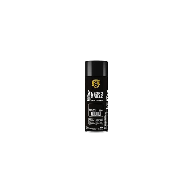 SPSIL Pintura Spray 400ml,( Negro Brillo 8577, Paquete de 1 )Spray Acrílico para Metal / Madera / Plástico