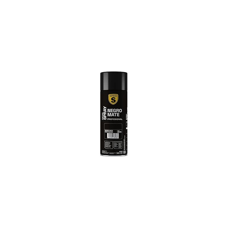 SPSIL Pintura Spray 400ml, ( Negro Mate 8576, Paquete de 1 )Spray Acrílico para Metal / Madera / Plástico