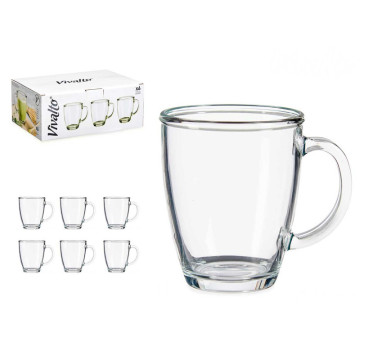 6 Tazas de Vidrio  310ml con Asa
