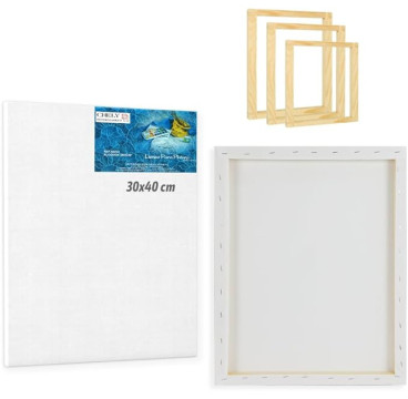 PACK 5 Lienzos Para Pintar 30x40 CM Bastidor Madera 16 MM Algodón Blanco Preimprimado Profesional Para Acrílico Óleo