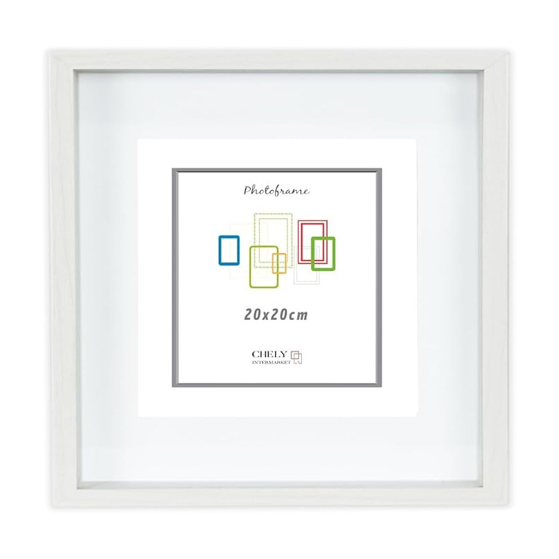 Marco con profundidad 20x20cm (Interior 15x15 cm) Blanco MOD 3503 de madera con paspartú.