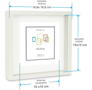 Marco con profundidad 15x15cm (Int 10x10cm) Blanco MOD 3503 madera con paspartú