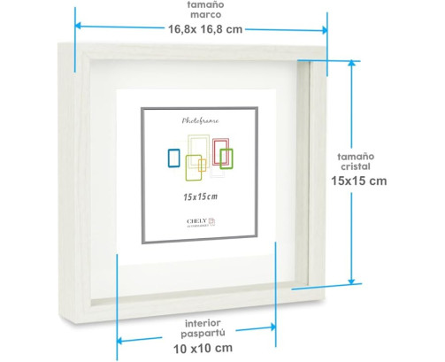 Marco con profundidad 15x15cm (Int 10x10cm) Blanco MOD 3503 madera con paspartú