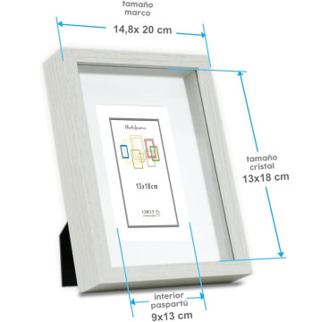 Marco con profundidad 13x18cm (Int 9x13cm) Blanco MOD 3503 madera con paspartu