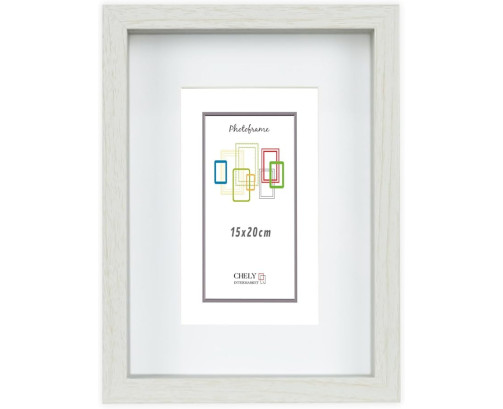 Marco con profundidad 15x20cm (Int 10x15cm) Blanco MOD 3503 madera con paspartu