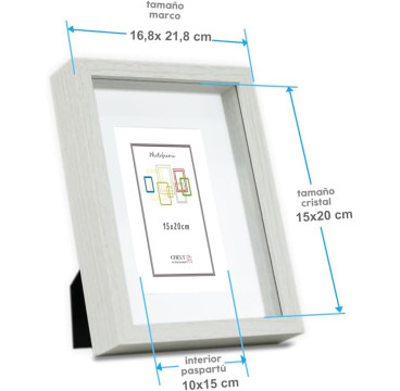 Marco con profundidad 15x20cm (Int 10x15cm) Blanco MOD 3503 madera con paspartu