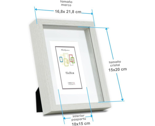 Marco con profundidad 15x20cm (Int 10x15cm) Blanco MOD 3503 madera con paspartu