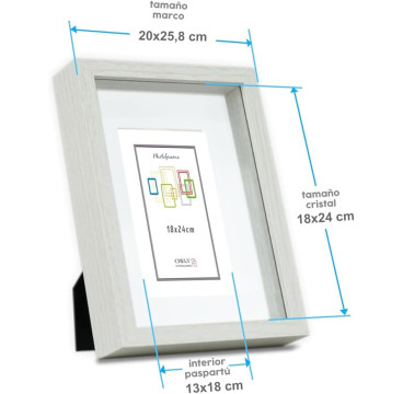 Marco con profundidad 18x24cm (Int 13x18cm) Blanco MOD 3503 madera con paspartu
