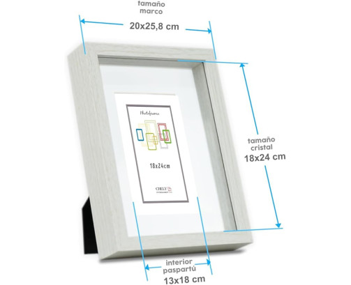 Marco con profundidad 18x24cm (Int 13x18cm) Blanco MOD 3503 madera con paspartu