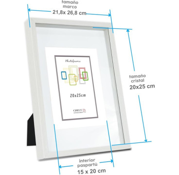 Marco con profundidad 20x25cm (Int 15x20cm) Blanco MOD 3503 madera con paspartu