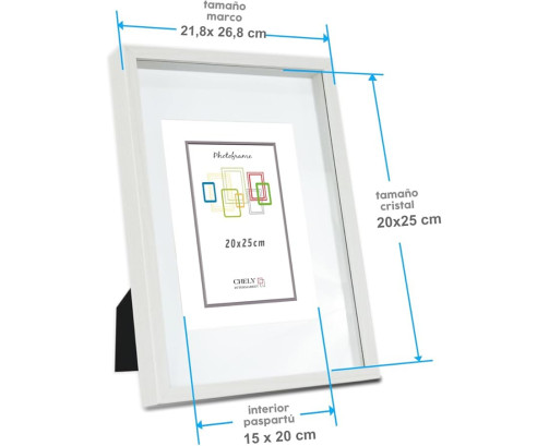 Marco con profundidad 20x25cm (Int 15x20cm) Blanco MOD 3503 madera con paspartu