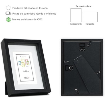 Marco con profundidad 10x15cm (Int 7x10cm) Negro MOD 3503 madera con paspartu