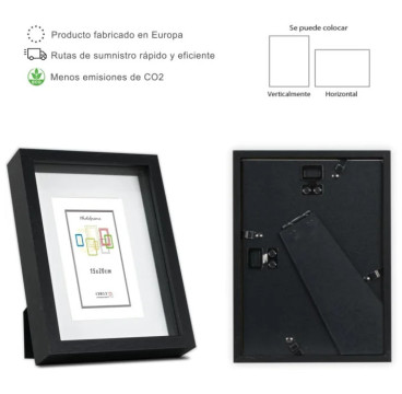 Marco con profundidad 15x20cm (Int 10x15cm) Negro MOD 3503 madera con paspartu.