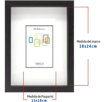 Marcos con Profundidad 18x24cm (Medida Interior de paspartú 13x18cm) (Negro)