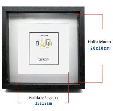 Marcos con Profundidad 20x20cm (Medida Interior de paspartú 15x15cm)(Negro)