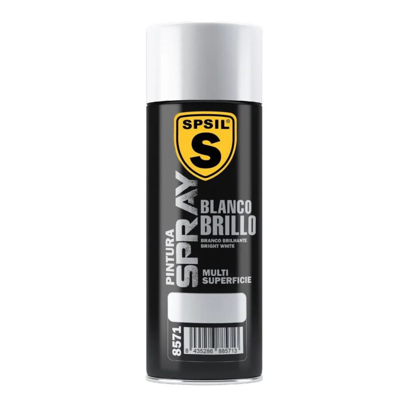SPSIL Pintura Spray 400ml,( Blanco Brillo 8571, Paquete de 1 )Spray Acrílico para Metal / Madera / Plástico