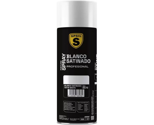 SPSIL Pintura Spray 400ml, ( Blanco Satinado 8578, Paquete de 1 ),Spray Acrílico para Metal / Madera / Plástico