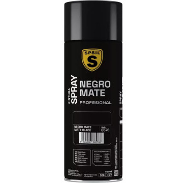 SPSIL Pintura Spray 400ml, ( Negro Mate 8576, Paquete de 1 )Spray Acrílico para Metal / Madera / Plástico