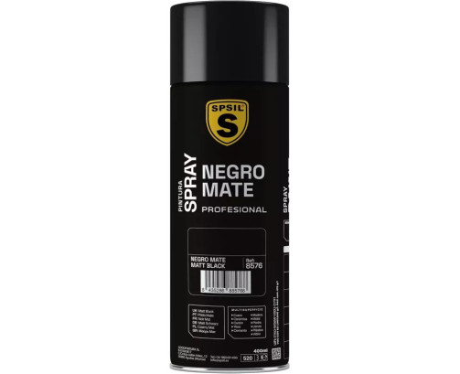 SPSIL Pintura Spray 400ml, ( Negro Mate 8576, Paquete de 1 )Spray Acrílico para Metal / Madera / Plástico