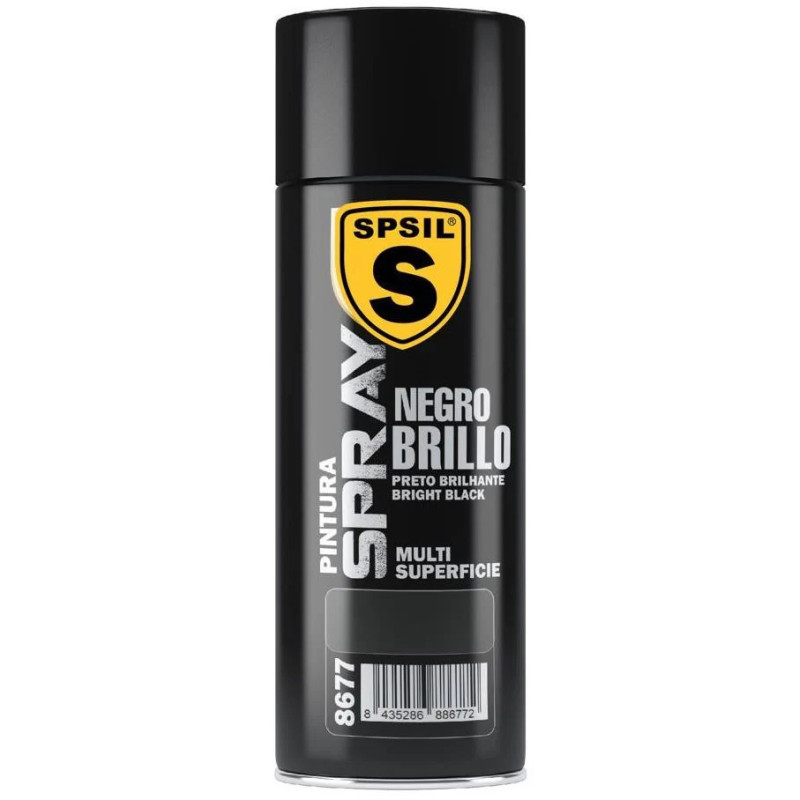 SPSIL Pintura Spray 400ml,( Negro Brillo 8577, Paquete de 1 )Spray Acrílico para Metal / Madera / Plástico