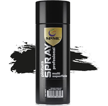 SPSIL Pintura Spray 400ml,( Negro Brillo 8577, Paquete de 1 )Spray Acrílico para Metal / Madera / Plástico