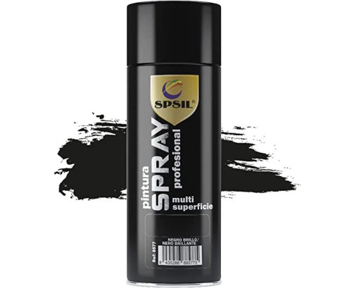 SPSIL Pintura Spray 400ml,( Negro Brillo 8577, Paquete de 1 )Spray Acrílico para Metal / Madera / Plástico