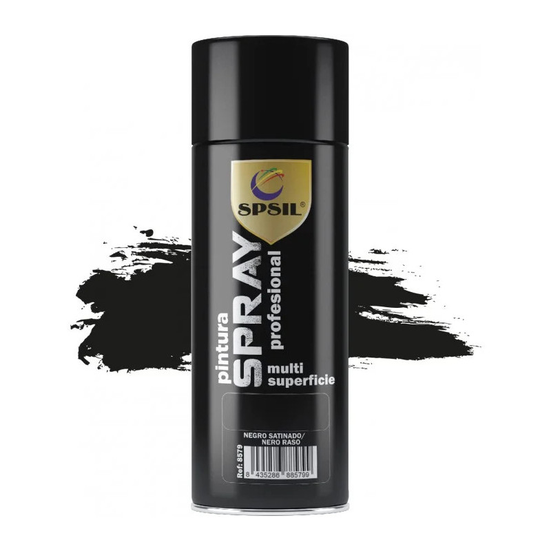 SPSIL Pintura Spray 400ml,( Negro Satinado 8579, Paquete de 1 )Spray Acrílico para Metal / Madera / Plástico